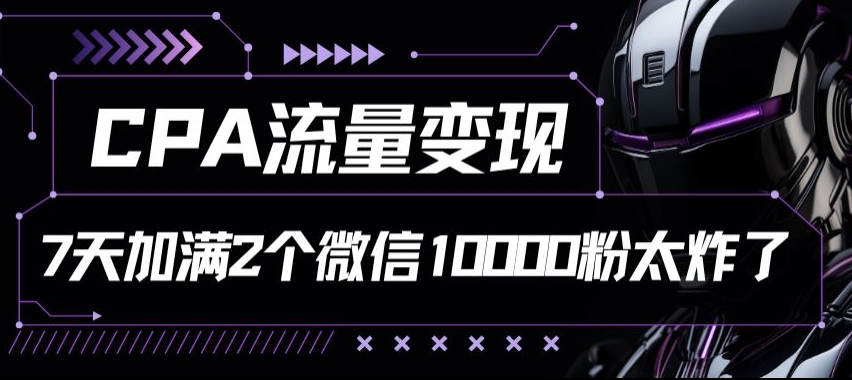 CPA流量变现7天加满两个微信10000粉