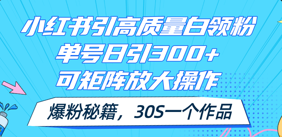 小红书引高质量白领粉，单号日引300+，可放大操作，爆粉秘籍！30S一个作品