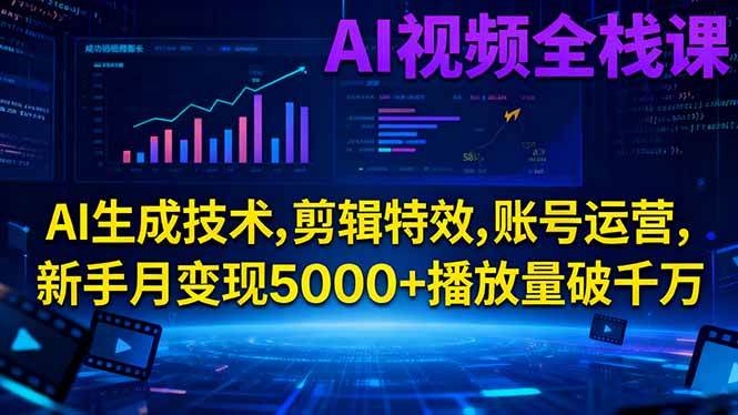 AI生成技术,剪辑特效,账号运营,新手月变现5000+播放量破千万