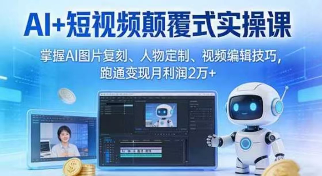 AI+短视频颠覆式实操课：掌握AI图片复刻、人物定制、视频编辑技巧，跑通变现月利润2万+
