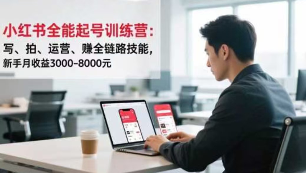 小红书全能起号：写、拍、运营、赚全链路技能，新手月收益3000-8000元