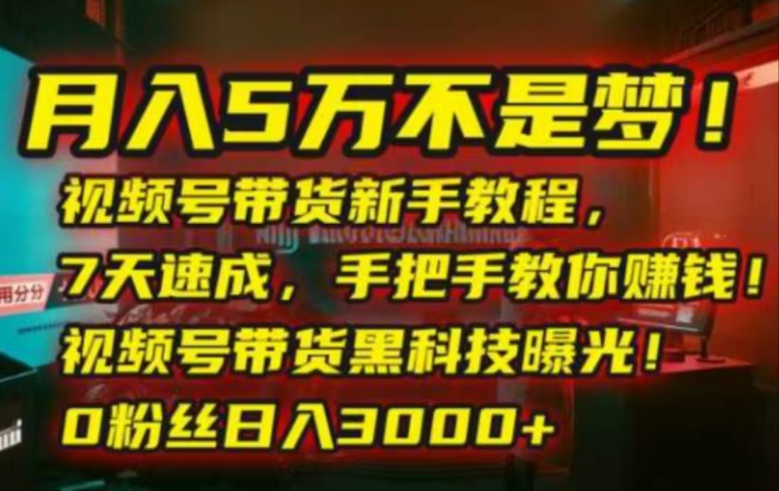 月入5万不是梦！视频号带货新手教程，7天速成，手把手教你赚钱！日入3000+