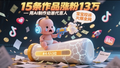用AI制作幼崽代言人，宝宝的控诉火爆全网，15条作品涨粉13W，单号月入5位数