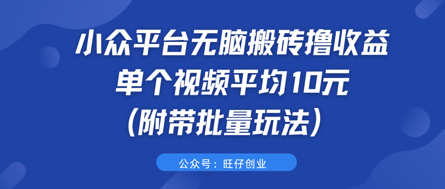 小众平台无脑搬砖撸收益 单个视频平均10元 (附带批量玩法）