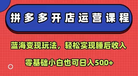 拼多多蓝海变现玩法，轻松实现睡后收入，零基础小白也可日入500+