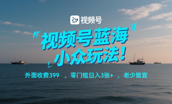 视频号蓝海小众玩法！外面收费399，零门槛日入300+，老少皆宜