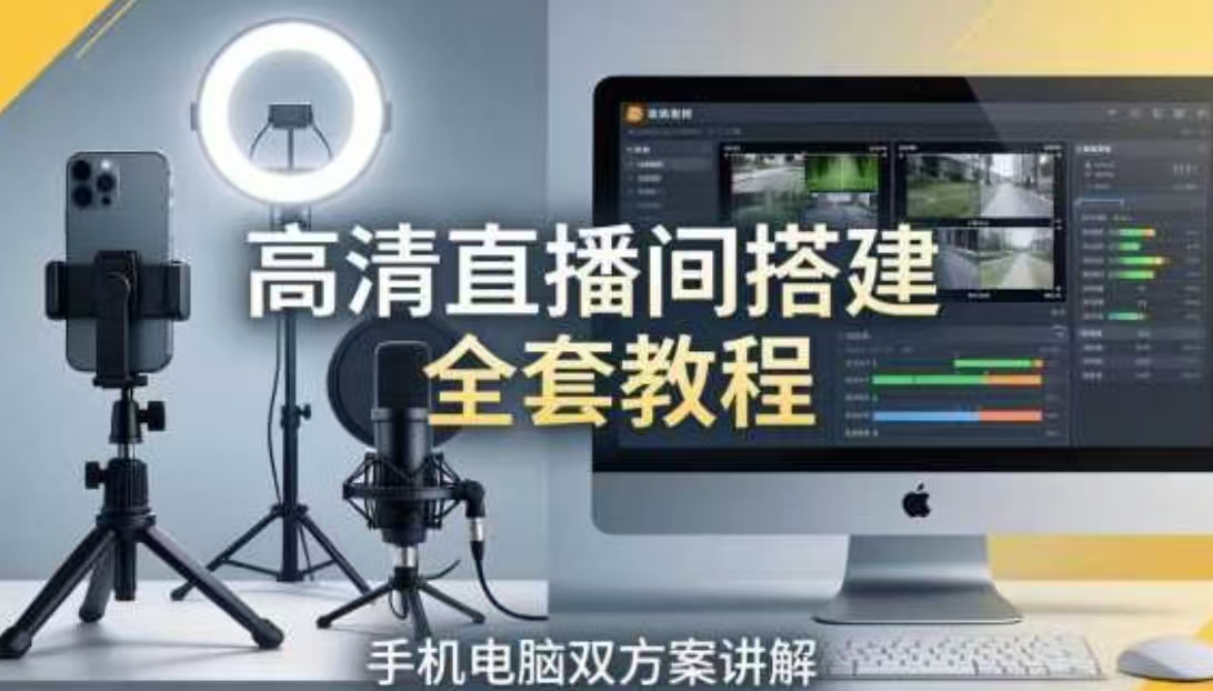 高清直播间搭建全套教程，手机电脑双方案讲解，设备选型调试多机位实操教学