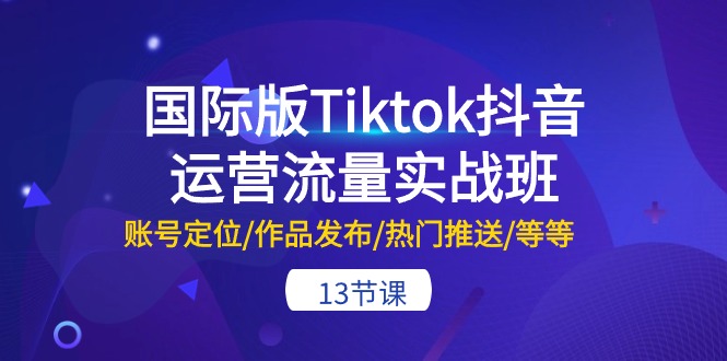 国际版TIKTOK抖音运营流量实战班：账号定位/作品发布/热门推送/等等-13节