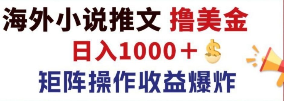 最新海外小说推文撸美金，日入1000＋ 蓝海市场，矩阵放大收益爆炸