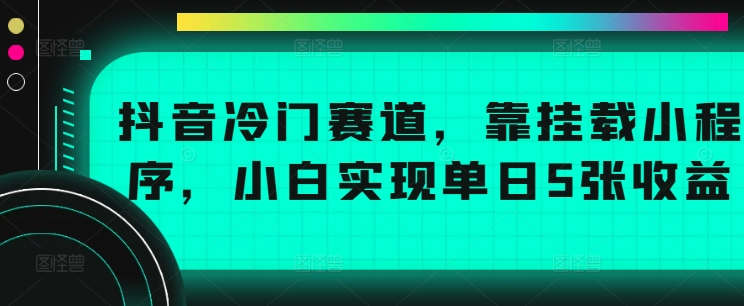 抖音冷门赛道，靠挂载小程序，小白实现单日500+收益