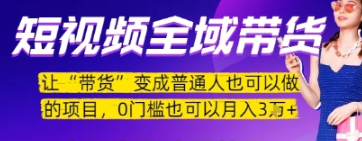 短视频全域带货，让带货变成普通人也可以做的项目，0门槛也可以月入3W