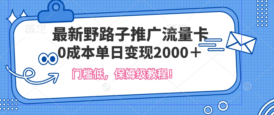 最新野路子推广流量卡，一张200-300，门槛低，0成本单日变现2000+