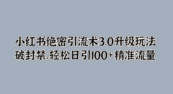 小红书绝密引流术3.0升级玩法，破封禁，轻松日引100+精准流量