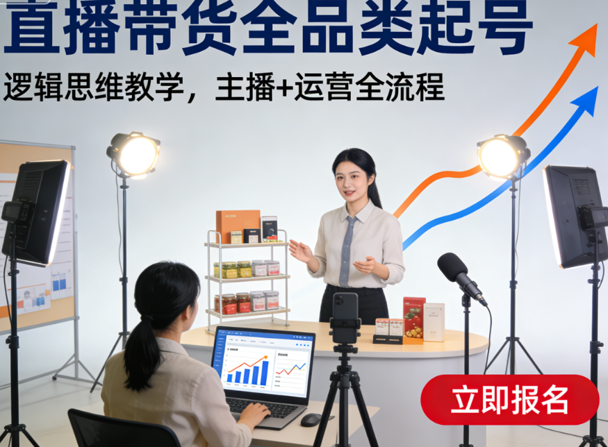 直播带货全品类起号，逻辑思维教学，主播+运营全流程