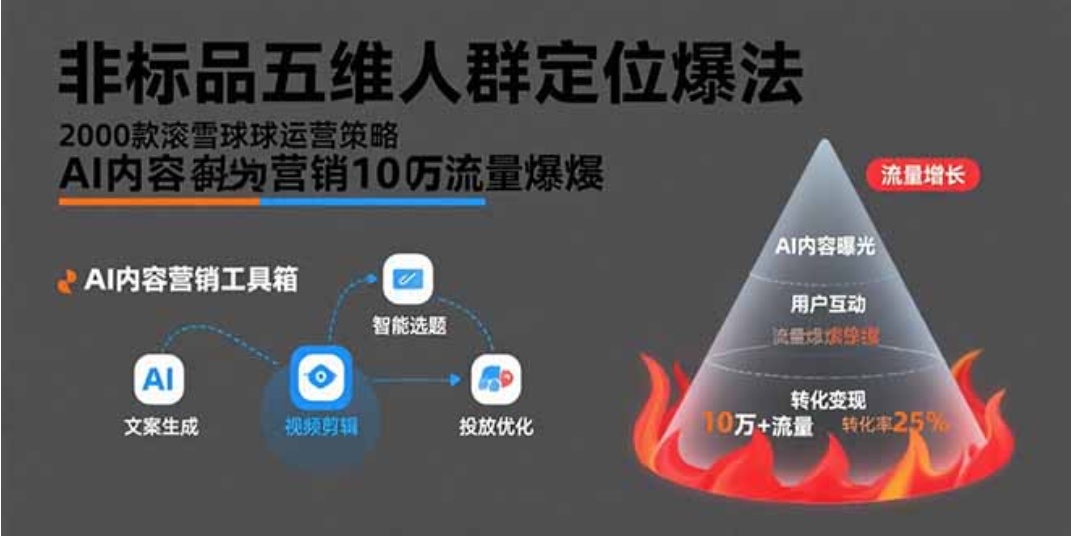 非标品五维人群定位法，2000款滚雪球运营策略，AI内容营销10万流量引爆