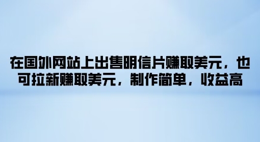 在国外网站上出售明信片赚取美元，也可拉新赚取美元，制作简单，收益高