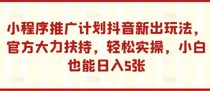 小程序推广计划抖音新出玩法，官方大力扶持，轻松实操，小白也能日入500+