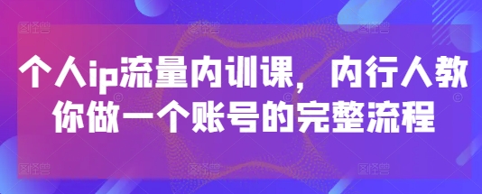 个人IP流量内训课，内行人教你做一个账号的完整流程