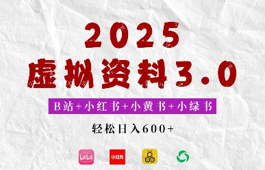 2025年B站+小红书+小黄书+小绿书组合新玩法，虚拟资料3.0打法，轻松日入600+