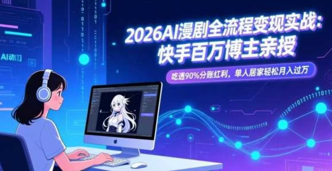 2026AI漫剧全流程变现实战：快手百万博主亲授，吃透90%分账红利，单人居家轻松月入过万