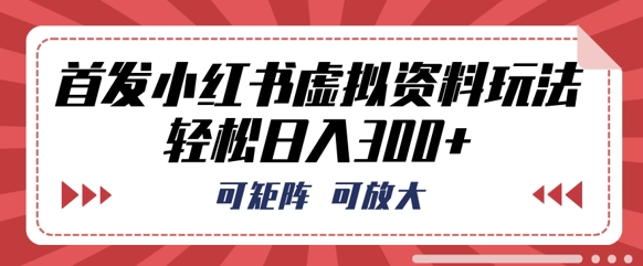 首发小红书虚拟资料玩法，可矩阵，可放大，轻松日入300+