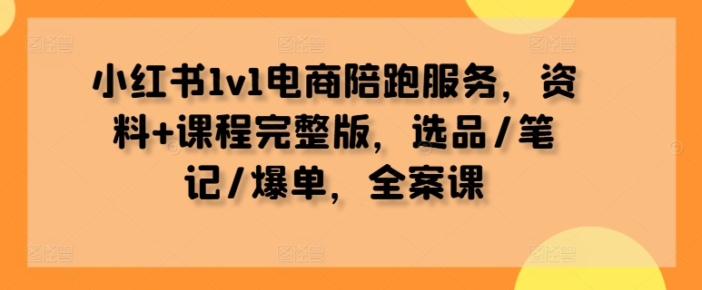 小红书1V1电商陪跑服务，资料+课程完整版，选品/笔记/爆单，全案课