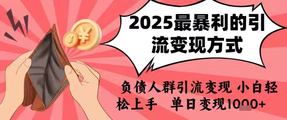 2025年最暴利的引流变现方式，负债人群引流变现，小白轻松上手，日入1000+