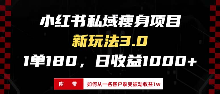 小红书瘦身项目3.0模式，新手小白日赚收益1000+（附从一名客户裂变收益…