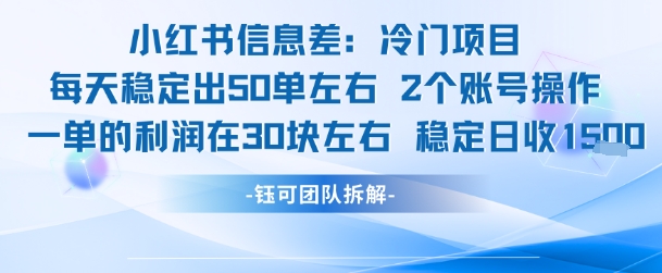 小红书信息差冷门项目一单利润30块每天稳定1.5K左右2个账号操作