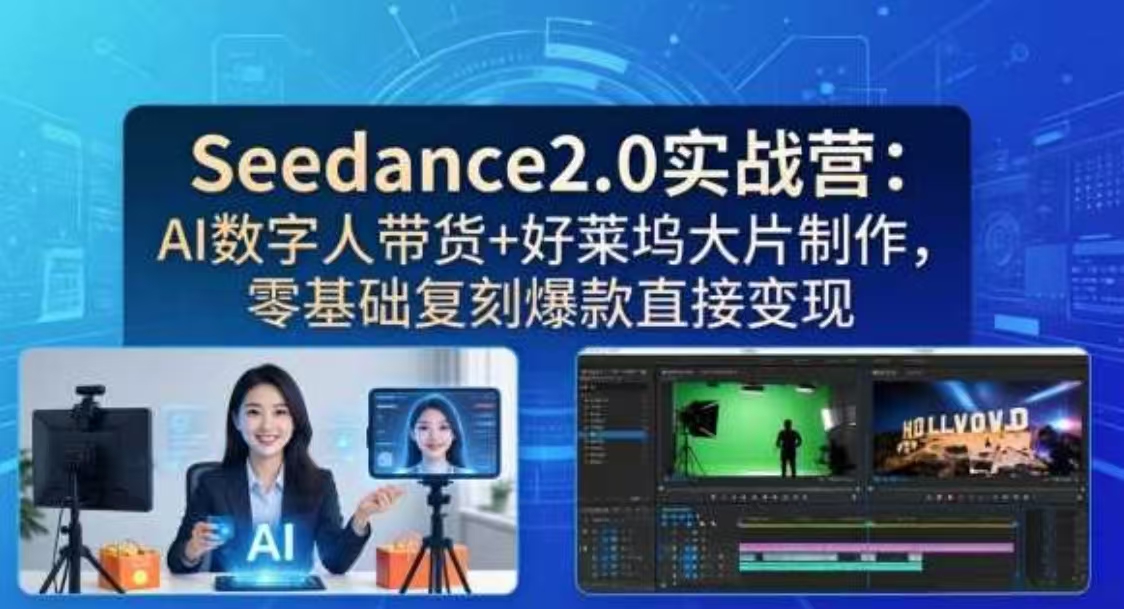 SEEDANCE2.0实战营：AI数字人带货+好莱坞大片制作，零基础复刻爆款直接变现