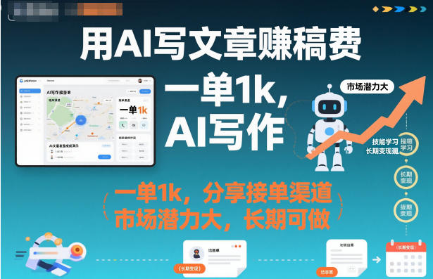 用AI写文章賺稿费，一单1000+，分享接单渠道，市场潜力大，长期可做