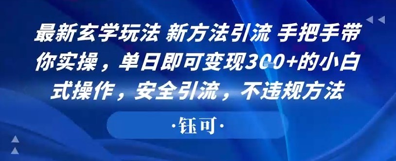 最新玄学玩法新方法引流手把手带你实操，单日即可变现300+的小白式操作，安全引流，不违规方法