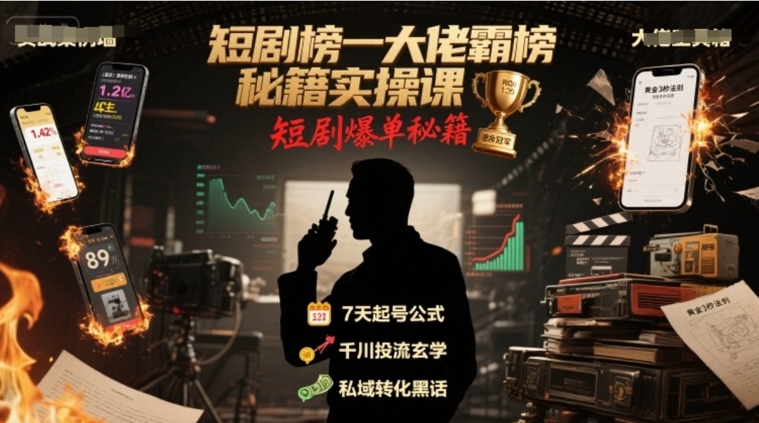 短剧榜一大佬霸榜秘籍实操课，短剧爆单秘籍
