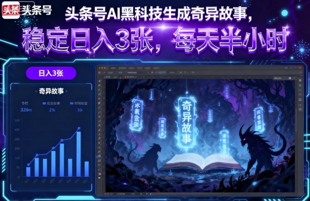 头条号AI黑科技生成奇异故事，稳定日入300+，每天半小时