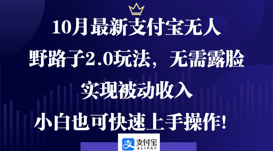 10月最新支付宝无人野路子2.0玩法，无需露脸，实现被动收入，小白也可快速上手操作