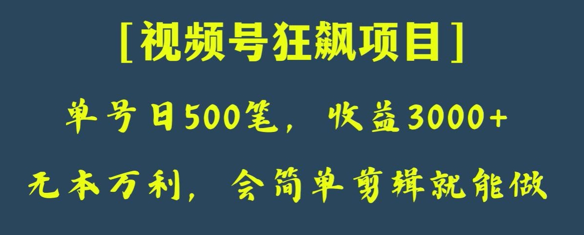 日收款500笔，纯利润3000+，视频号狂飙项目，会简单剪辑就能做