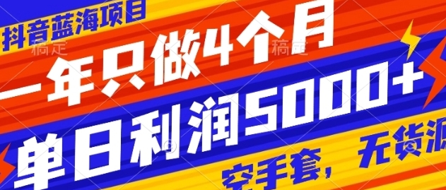 抖音蓝海项目，一年只做4个月，空手套，无货源，单日利润5000+