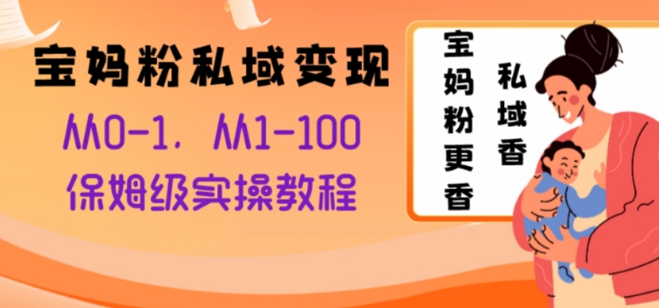 宝妈粉私域变现从0-1，从1-100，保姆级实操教程，长久稳定的变现之法