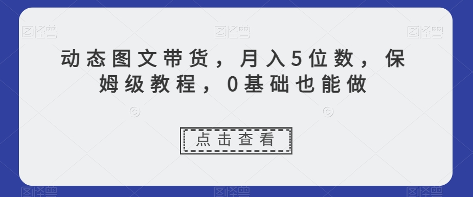动态图文带货，月入5位数，保姆级教程，0基础也能做