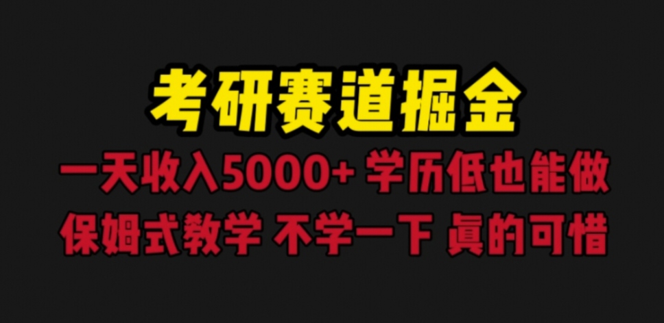 考研赛道掘金，一天5000+学历低也能做，保姆式教学，不学一下，真的可惜