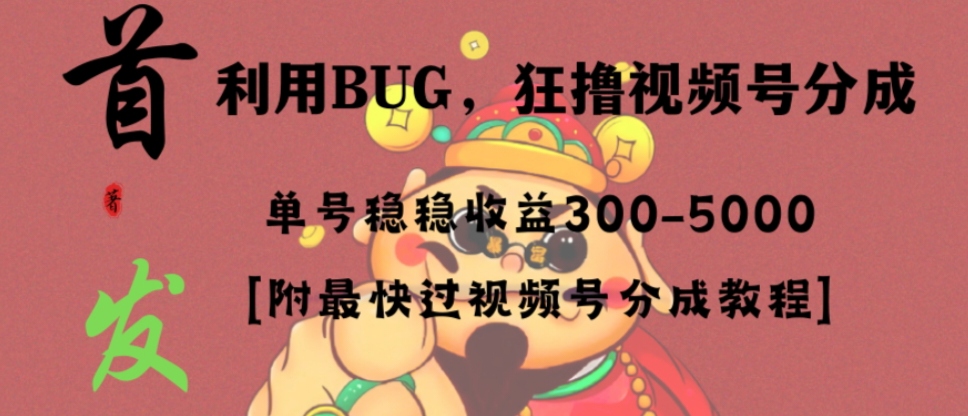 全网独家首发，视频号BUG，超短期项目，单号每日净收益300-5000！